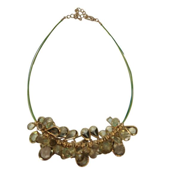 Green teardrop faceted acrylic gold tone Edged bead 12 " choker boho hippie - Picture 1 of 5